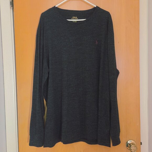 Polo Ralph Lauren Cotton Pullover Crewneck T-Shirt L/S Mens XL Dark Gray Pony - Picture 1 of 9